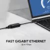 Adaptador Ethernet Aukey CB-A30 USB‑C para Gigabit RJ45 10/100/1000 Mbps, USB 3.0, alumínio, indicadores LED