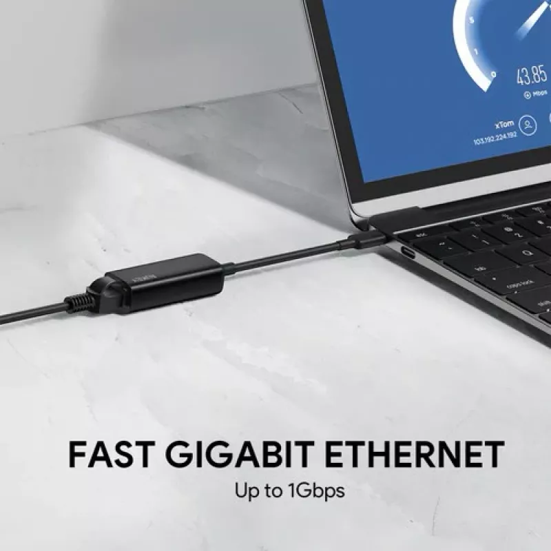 Adaptador Ethernet Aukey CB-A30 USB‑C para Gigabit RJ45 10/100/1000 Mbps, USB 3.0, alumínio, indicadores LED