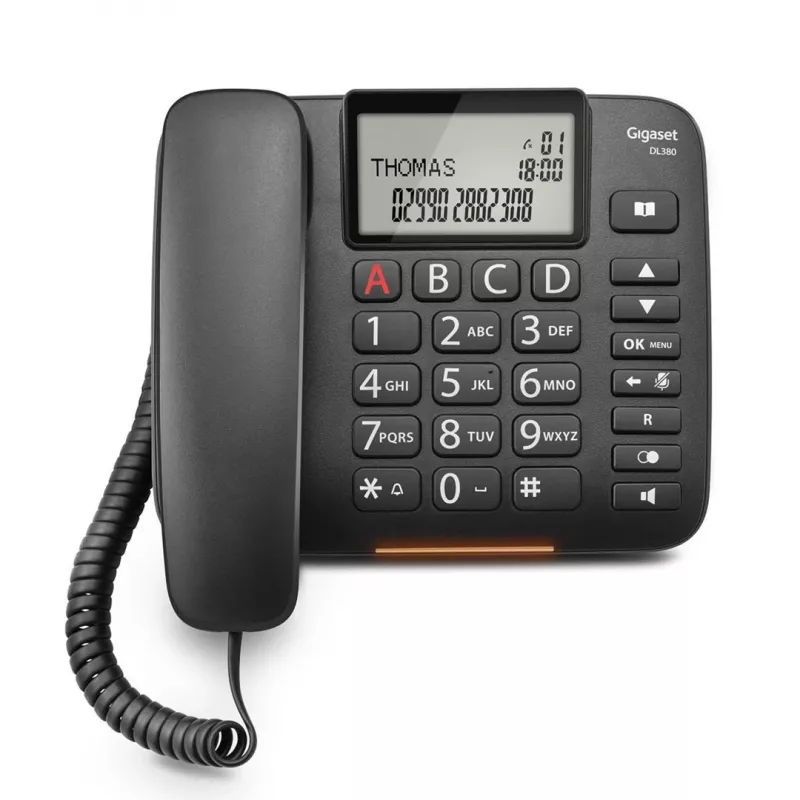 Telefone analógico Gigaset DL380 com identificação de chamadas, auscultador com fios, preto