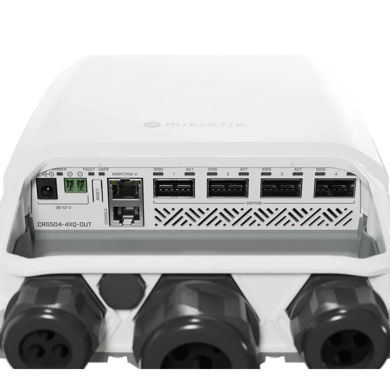 Switch de rede Mikrotik CRS504-4XQ-OUT Managed L3 Fast Ethernet (10/100) Power over Ethernet (PoE) 1U branco