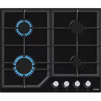 Fogão a gás Gorenje GT641KB, encastrar 60 cm, 4 zonas a gás, vidro temperado, grelhas de ferro fundido, botões rotativos