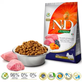 FARMINA N&D Pumpkin Lamb & Blueberry Adult Mini - Alimento seco para cães - 2,5 kg