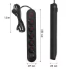 Extensão elétrica MACLEAN MCE395 B — 5 tomadas, 3×USB, 110–240V AC, 2,1A USB, 2500W, cabo de 1,5 m, preto