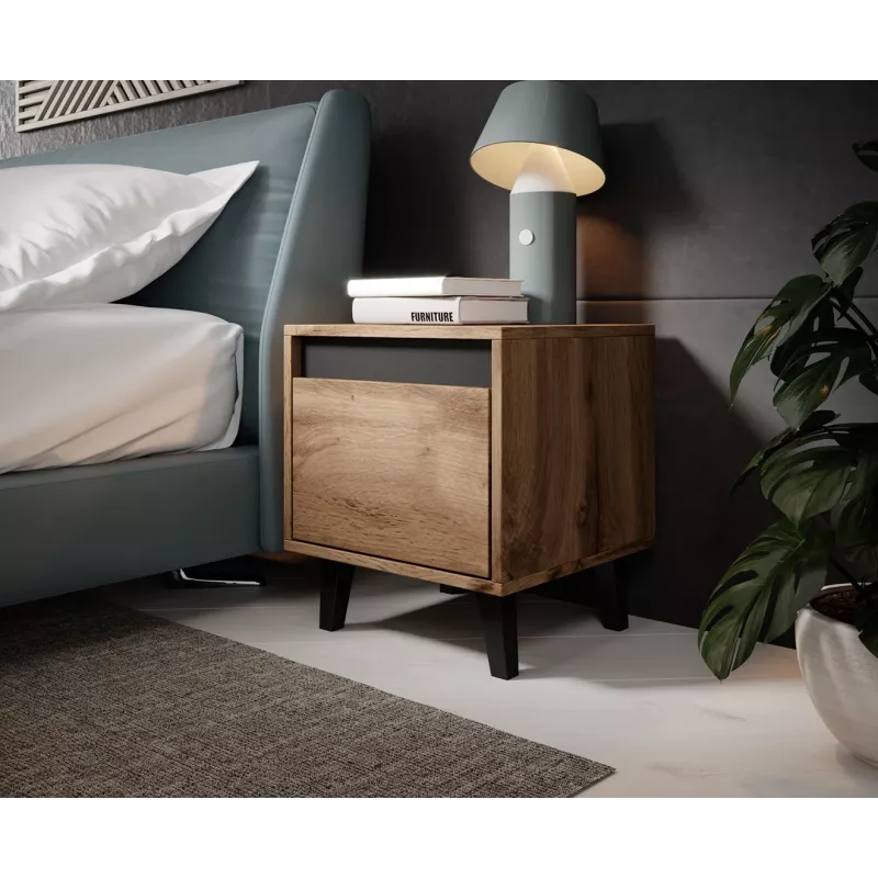 Cama Meble NORD mesa de cabeceira, conjunto de 2 unidades, 40×38×45 cm, carvalho Wotan/antracite