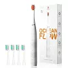 Escova de dentes sónica OCLEAN FLOW adultos — a pilhas, modo branqueador, temporizador integrado, velocidade ajustável, 255 mm de altura, branca, 0,13 kg, 1 cabo + 1 cabeça de escova