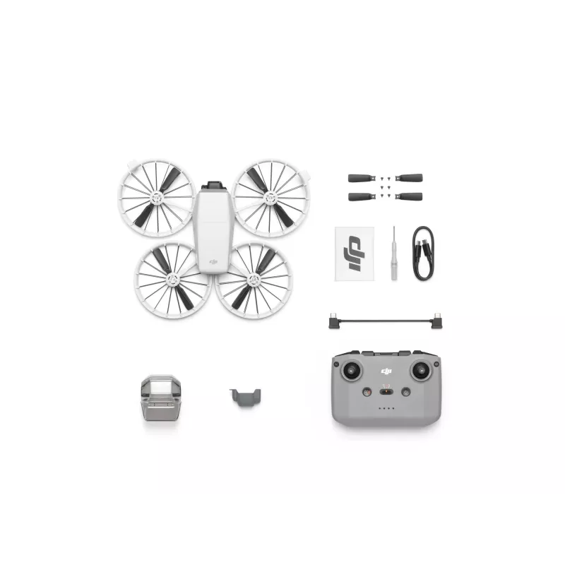 Drone DJI Flip com 4 rotores, câmara de 48 MP, vídeo 3840×2160, bateria 3110 mAh, preto/branco