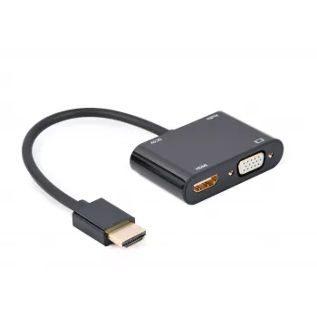 Adaptador HDMI para VGA GEMBIRD A-HDMIM-HDMIFVGAF-01, ficha HDMI para saída VGA, 0,15 m, preto