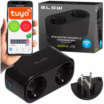 Tomada inteligente dupla controlada por Wi-Fi TUYA, preta