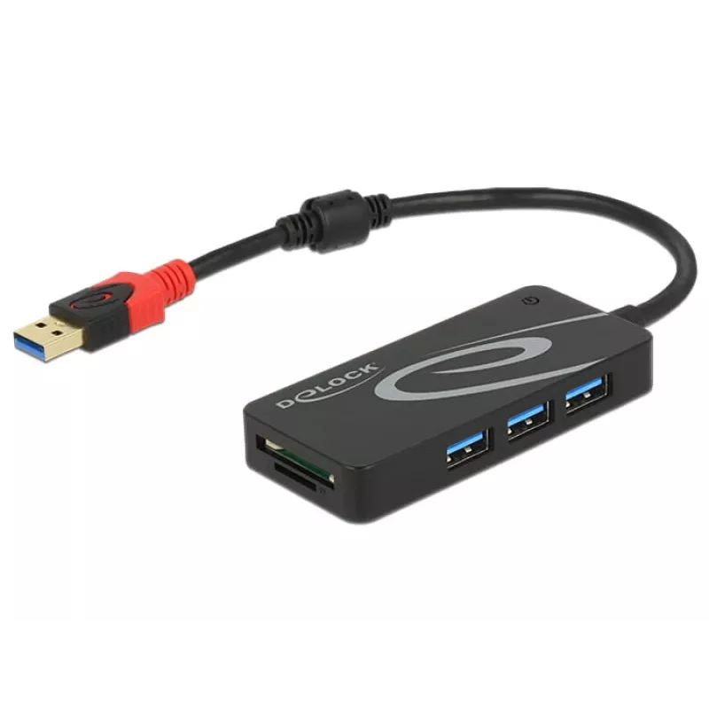 Hub USB DeLOCK 3.0 3 portas externas + 2 x slot SD