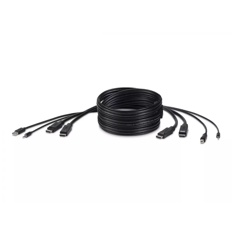 Cabo combo KVM seguro Belkin - cabo de teclado / vídeo / rato / áudio - USB, ficha mini, DisplayPort (macho) para ficha jack estéreo mini, USB Type