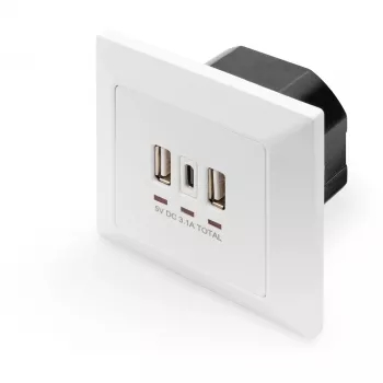 DIGITUS DA-70618 - saída USB - USB, USB Type-C - 2 portas USB, 1 conector fêmea USB-C - 3,1 A - RAL 9003, branco sinal