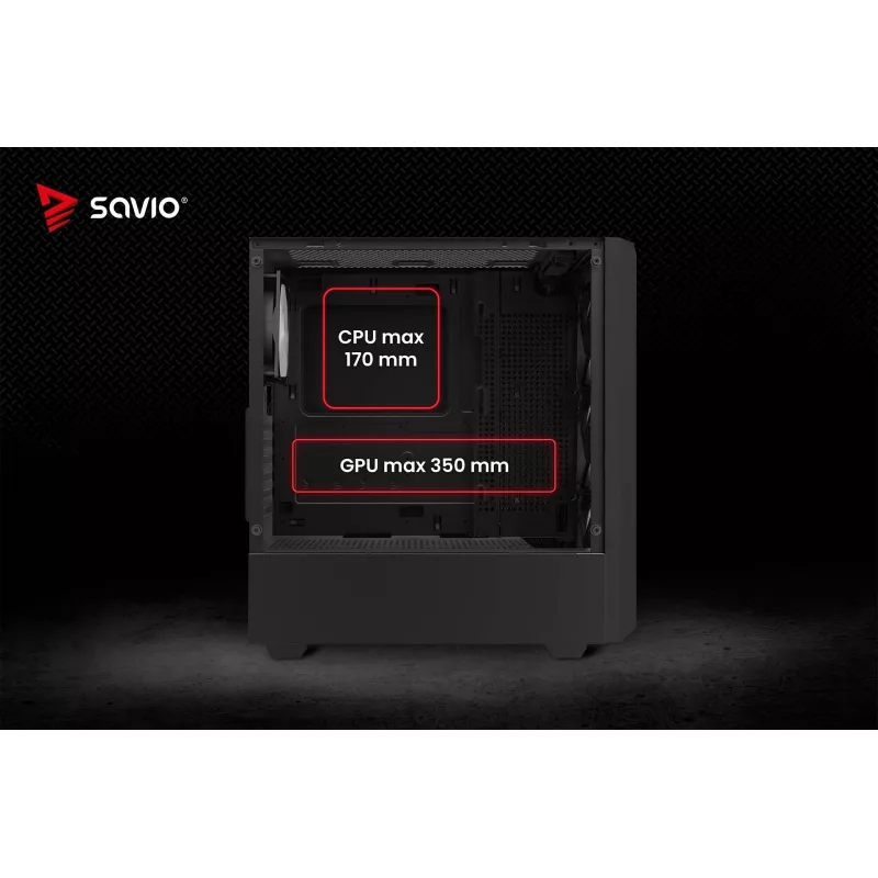 Savio Noctis Glass RGB Cube caixa para PC, ATX/Micro-ATX/Mini-ITX, frente de vidro temperado, ventoinhas RGB, preta