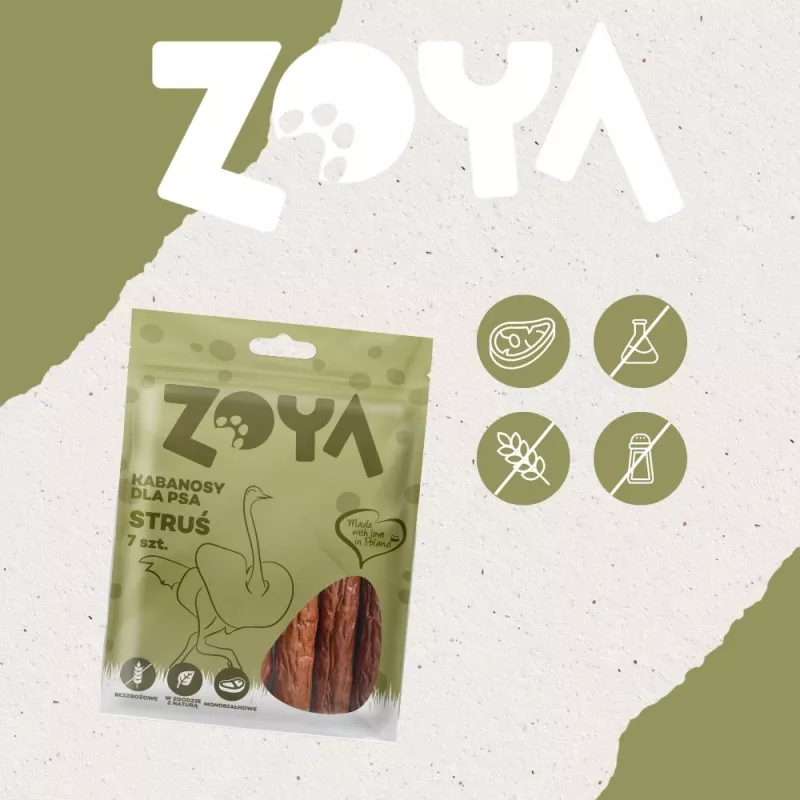 ZOYA Salsichas de carne de avestruz - guloseimas para cães - 7 unidades