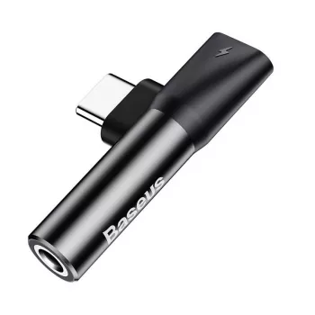 Adaptador de áudio Baseus USB-C para minijack 3,5 mm + USB-C (preto)