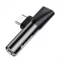 Adaptador de áudio Baseus USB-C para minijack 3,5 mm + USB-C (preto)