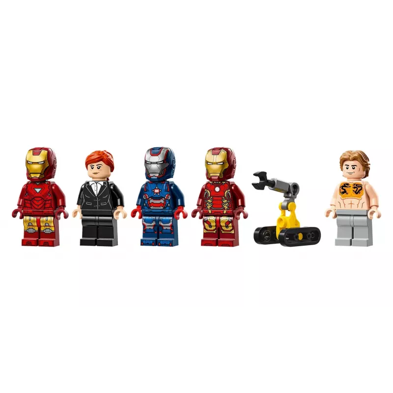 LEGO Marvel Laboratório de Armaria do Homem de Ferro 76315 conjunto de brincar – 384 peças, 5 minifiguras, área de exposição