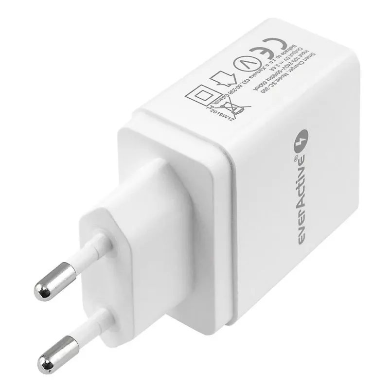 everActive SC-300 carregador de rede para telemóvel 3x USB 3,4A, branco