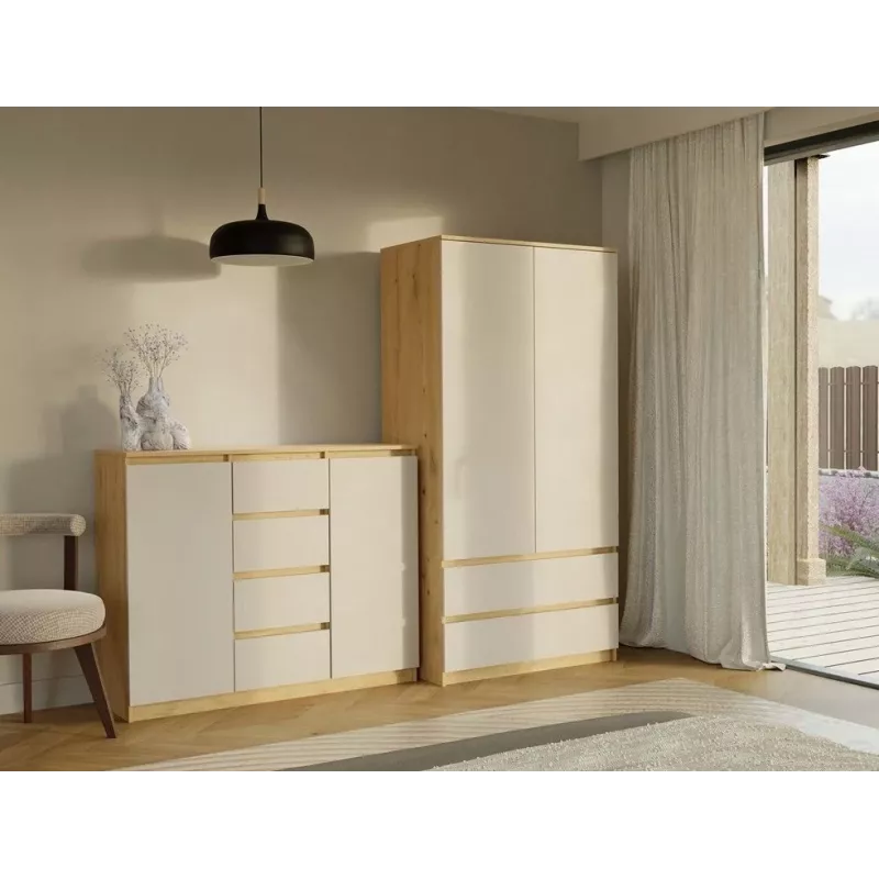 Cómoda com 2 portas e 4 gavetas, carvalho artisan/cor caxemira
