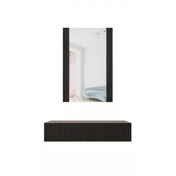 Penteadeira com espelho cama meble PAFOS 80×41,6×100 cm, estrutura em MDF, 1 gaveta, preto mate