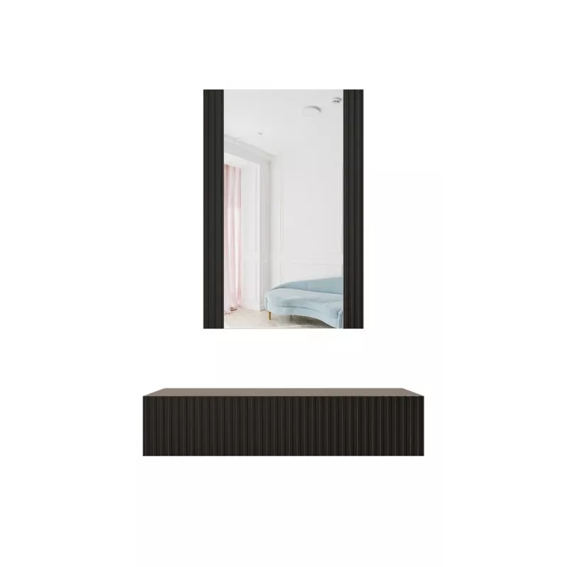 Penteadeira com espelho cama meble PAFOS 80×41,6×100 cm, estrutura em MDF, 1 gaveta, preto mate