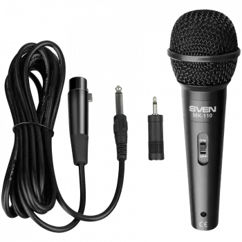 Microfone SVEN MK-110 (com fio, dinâmico, metal, cabo 4,0 m, jack 6,3 / 3,5 mm, preto)