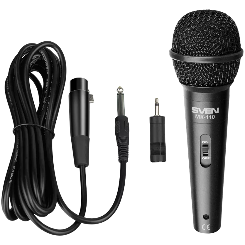Microfone SVEN MK-110 (com fio, dinâmico, metal, cabo 4,0 m, jack 6,3 / 3,5 mm, preto)
