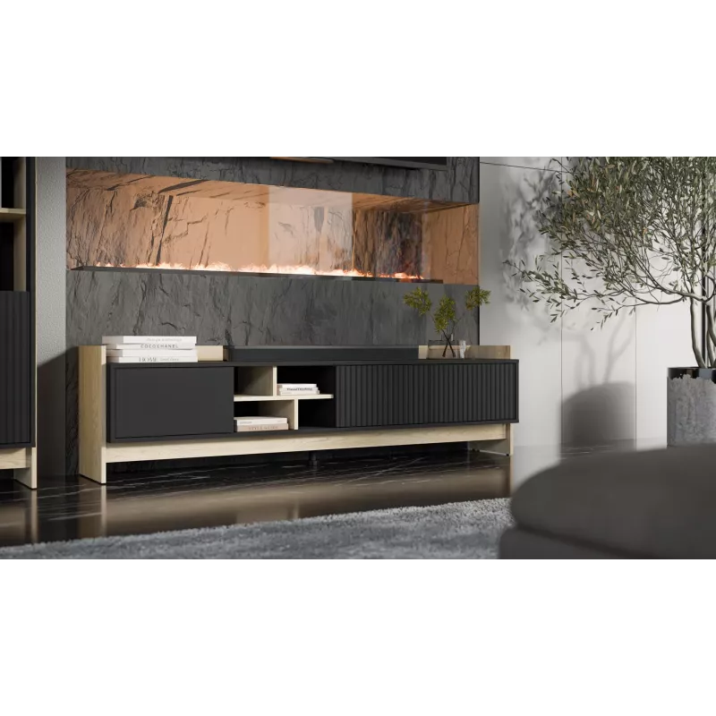 Móvel RTV Cama PORTO 3D 190x38x50 carvalho/preto