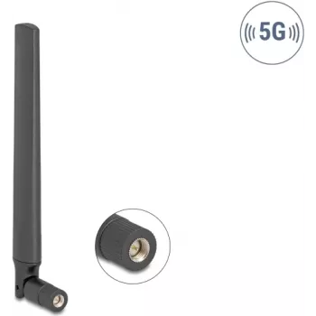 Antena omnidirecional 3,3–5,0 GHz DELOCK ficha SMA 4,7 dBi com articulação inclinável, preta