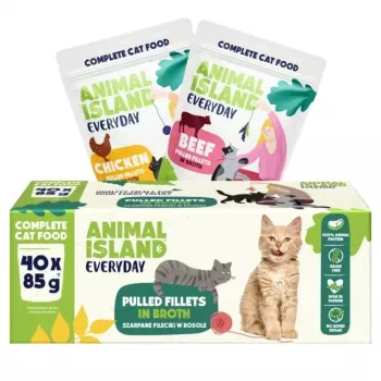 Alimento húmido para gatos animal island Everyday Filetes de vaca e frango em caldo, 40×85 g multipack