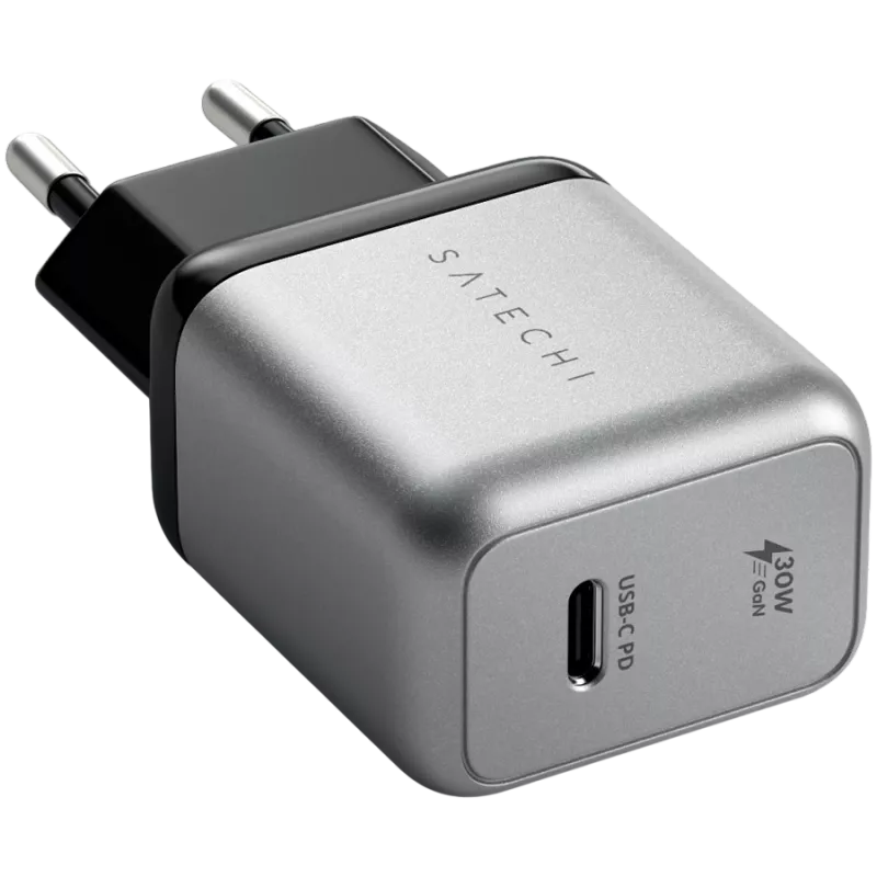 Carregador para dispositivos móveis Satechi ST-UC30WCM-EU — carregador AC universal para interior com 1× USB-C, Preto/Prateado