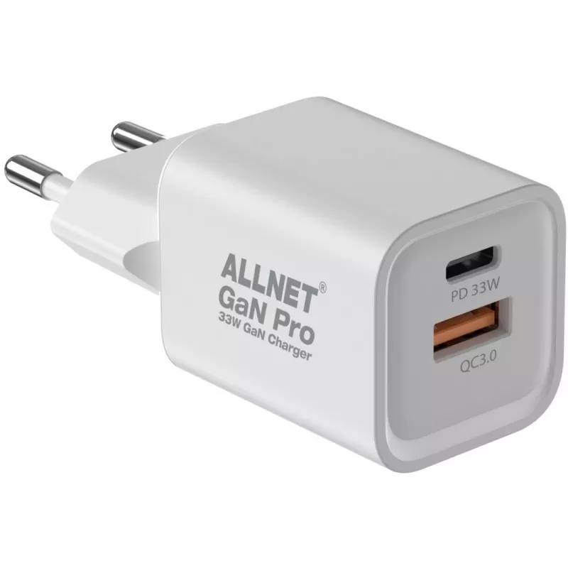 Fonte de alimentação ALLNET PSU-GaNPD-USB-1A1C-45W carregador USB-C PD e USB-A QC 45W GaN
