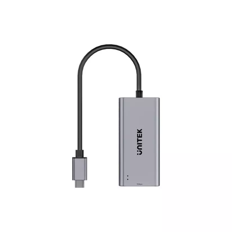 Adaptador USB-C para RJ45 Unitek U1343AGY01 — Ethernet 5 Gbit/s, USB-C (macho) para RJ45 (fêmea), cinzento, cabo 0,15 m