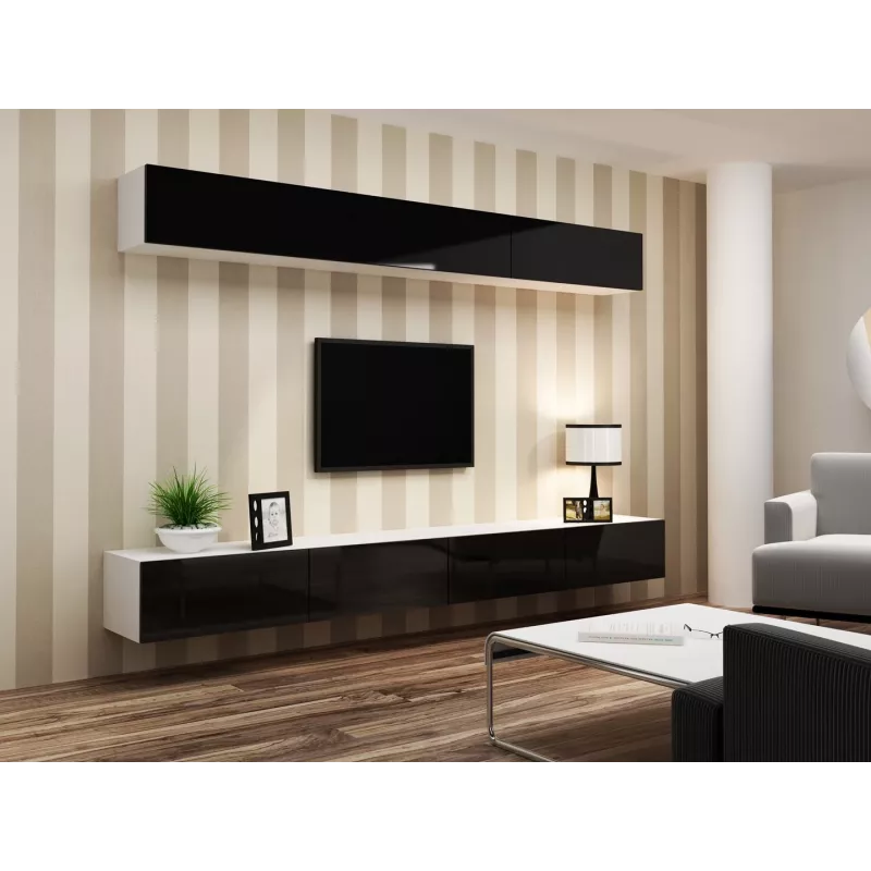 Cama conjunto de armários de sala VIGO 13 branco/preto brilhante