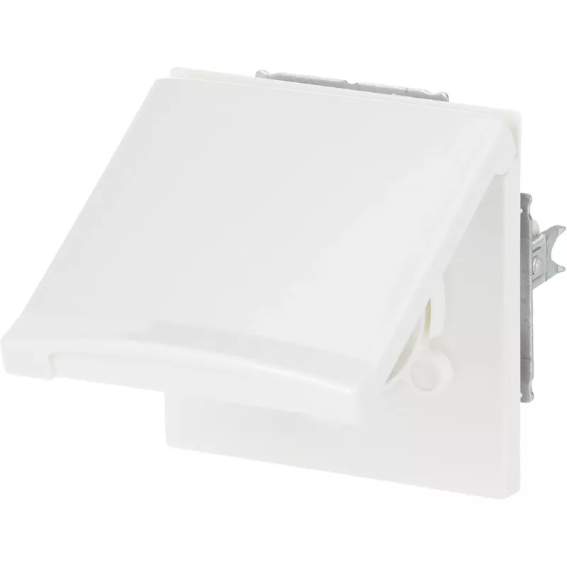 Módulo de tomada Schuko de parede com tampa basculante, busch jaeger 20EUGK-34-101, encastrar, resistente às intempéries, branco alpino