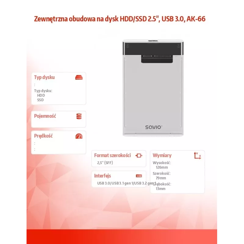 Caixa para HDD/SSD Savio AK-66