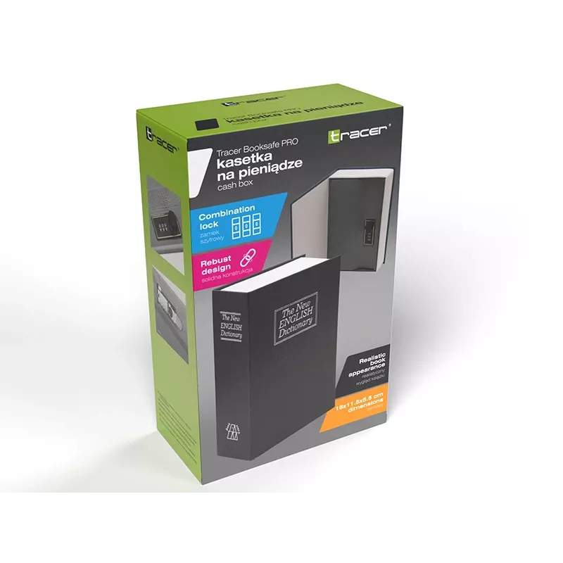 Caixa de dinheiro TRACER TRASEJ47654 — BookSafe Pro Design, cofre pequeno seguro, material resistente
