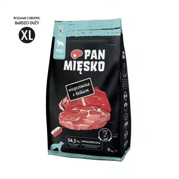 Ração seca para cães Pan Mięsko Mr. Pork com Javali XL — 9 kg, para cães adultos de raças grandes e gigantes, proteína 30 %, gordura 21 %