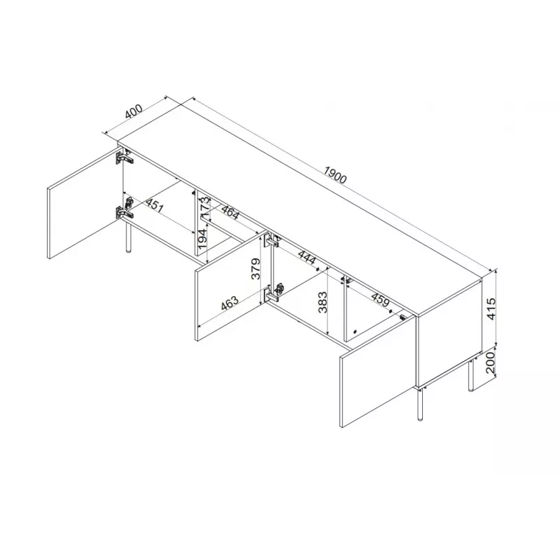 Móvel de TV cama meble INSERTO 3D1W 190x40x62 cm acabamento cashmere com LED