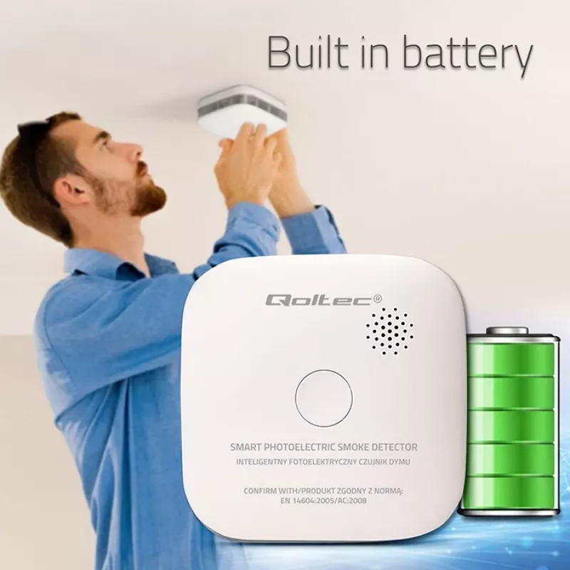 Detetor de fumo sem fios QOLTEC modelo 52653 com alarme de bateria 85 dB