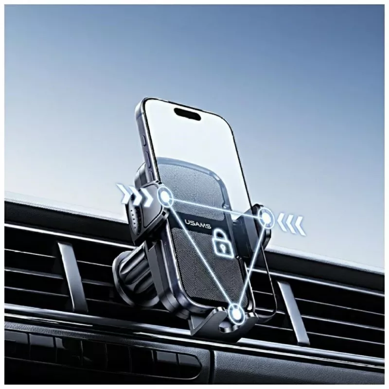 Suporte para automóvel usams ZJ085 preto — suporte para smartphone para veículo, pinça ajustável
