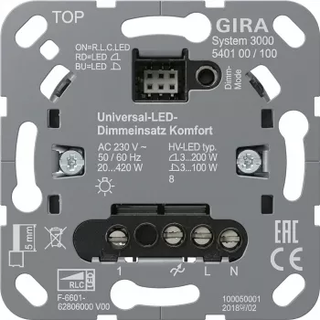 Módulo dimmer de superfície Gira S3000 Uni-LED mecanismo dimmer conforto 540100 para iluminação LED