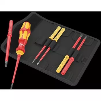 Conjunto de chaves de fendas Wera 05006600001 Kraftform Kompakt VDE 7 Universal 1 Tool Finder, 7 peças, suporte de lâminas intercambiáveis 817 VDE Kraftform + 6 lâminas intercambiáveis VDE, IEC 60900, com bolsa de cinto
