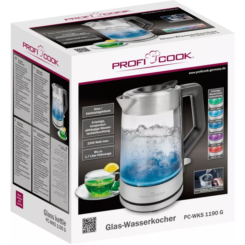 Chaleira elétrica de vidro Proficook PC-WKS 1190 G