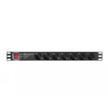 Unidade de distribuição de energia LANBERG PDU-PRO-07F-0200-BK — PDU de rack 1U, 7 tomadas Type-F, 16 A, cabo de 2 m, preto
