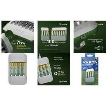Carregador de pilhas Varta Eco Charger Pro Recycled 4x AA 2100 mAh (Modelo 56816)