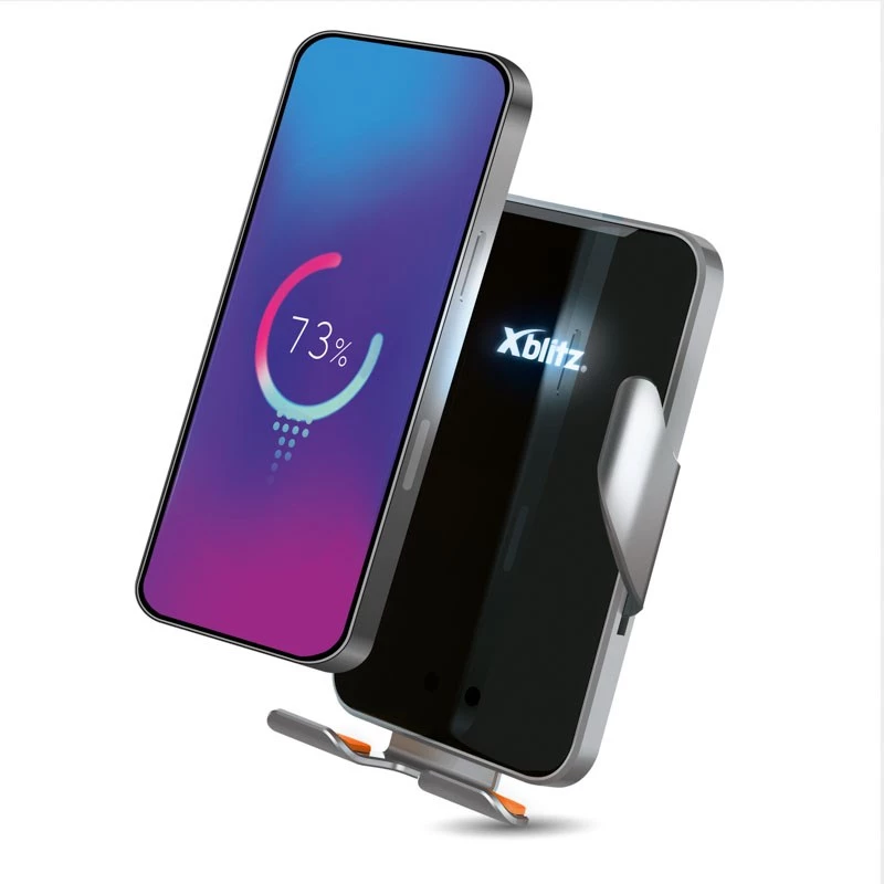 Xblitz FX4 Elegance Suporte automático de telemóvel para automóvel com carregamento sem fios, montagem na grelha de ventilação