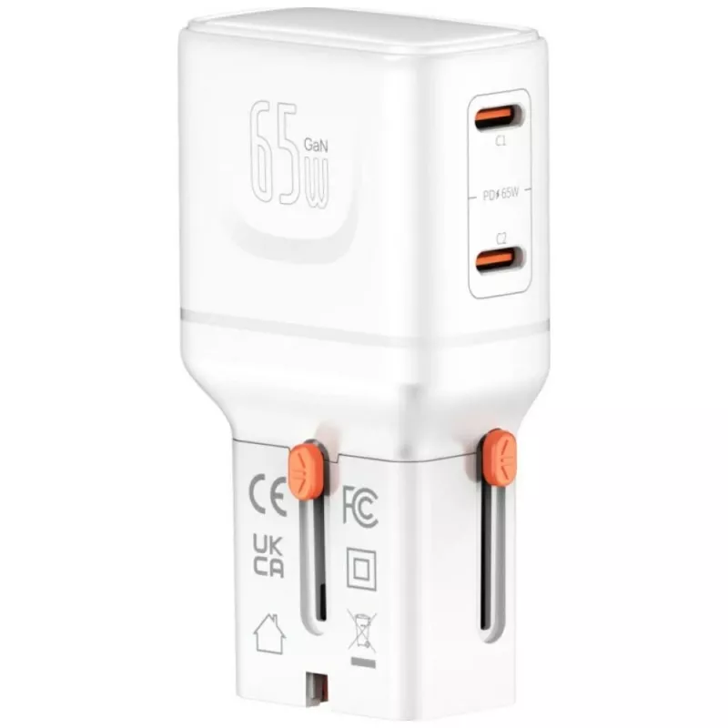Carregador de viagem World 65W USB-C + USB-A branco
