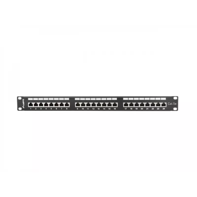 Patch panel 1U LANBERG PPS5-1024-B — 24 portas RJ-45 Cat5, metal, preto, montagem em rack