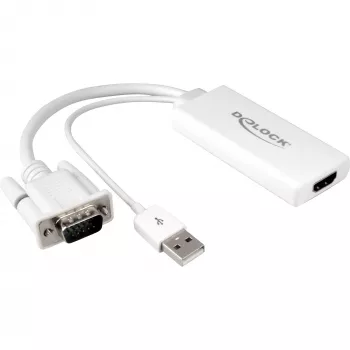 Delock - Adaptador de vídeo / áudio - USB, 15 pinos D-Sub (DB-15) macho para HDMI fêmea - 25cm - branco (62460)