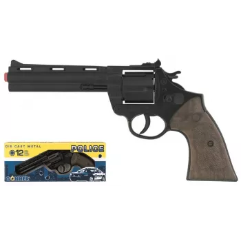 Revólver de polícia de brinquedo Pulio modelo 123/6 – metal, 12 cartuchos